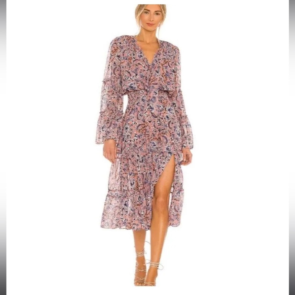MISA Los Angeles Long Sleeve Floral Midi Dress Size M